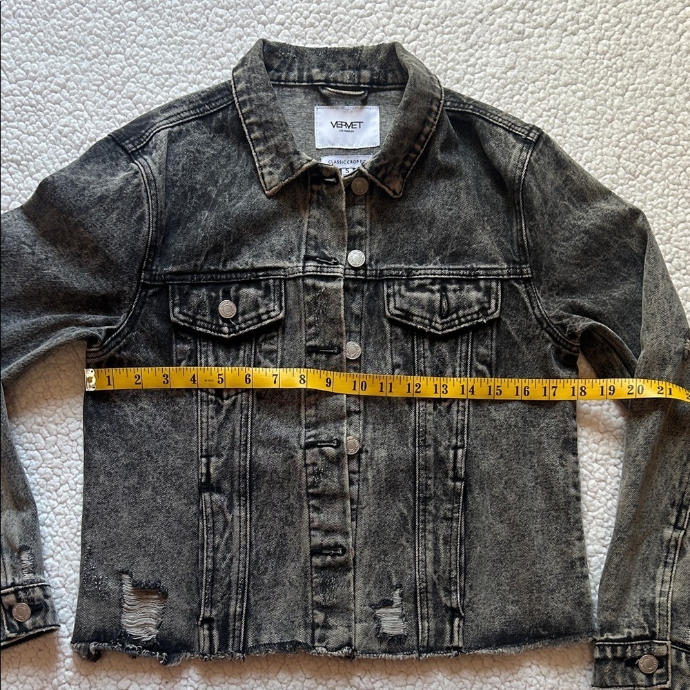 VENET Distressed Dark Gray Denim Jacket - Picture 3 of 12